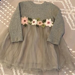 Baby Girl 12m floral embroidered gray dress